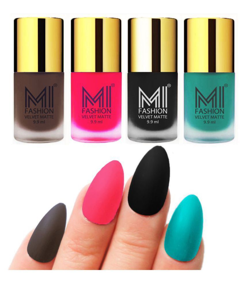     			MI FASHION Matte Nail Paint Set Combo Pink Nail Polish Black,Coffee Sky Blue Matte Pack of 4 40 mL