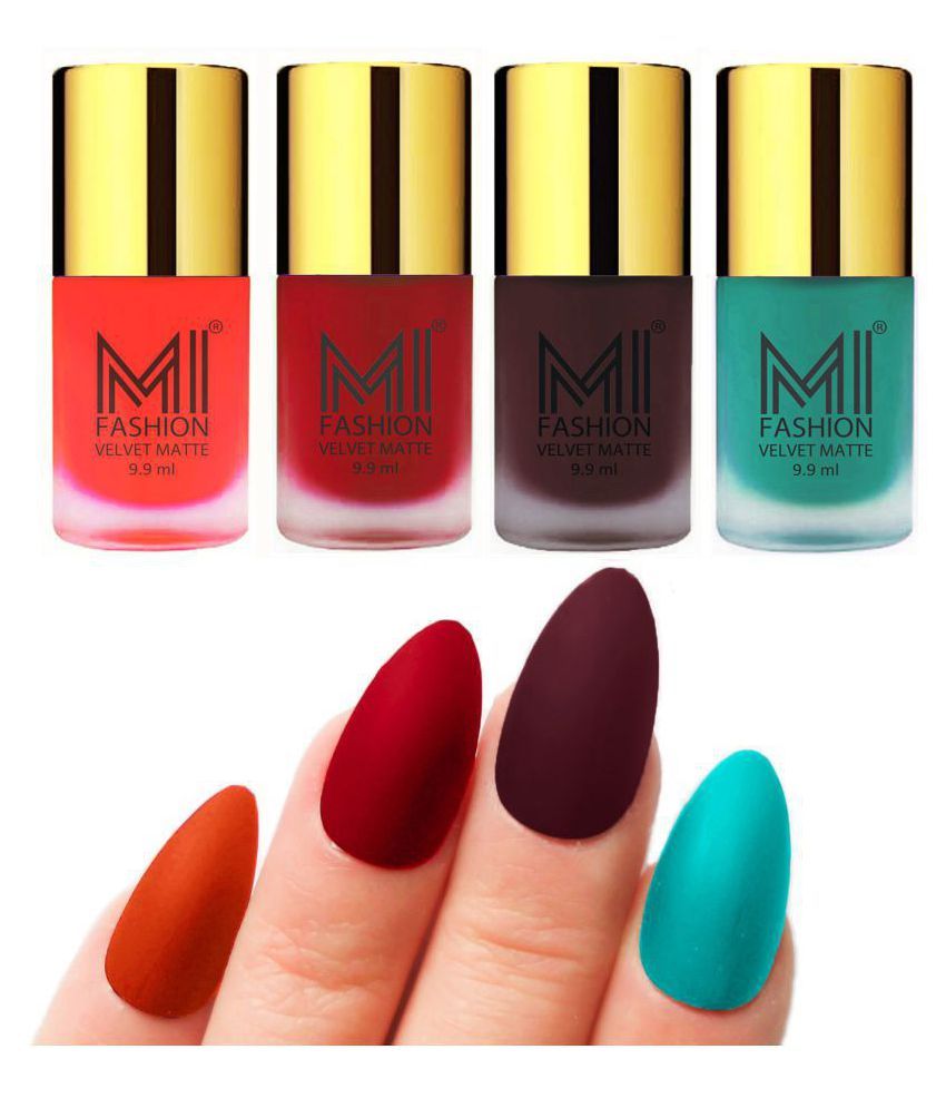     			MI FASHION Matte Nail Paint Set Combo Red Nail Polish Wine,Orange Blue Matte Pack of 4 40 mL