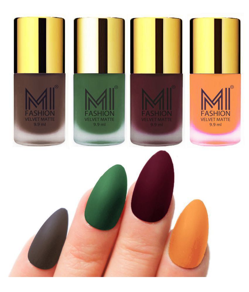     			MI FASHION Matte Nail Paint Set Combo Green Nail Polish Red Wine,Coffee Orange Matte Pack of 4 40 mL