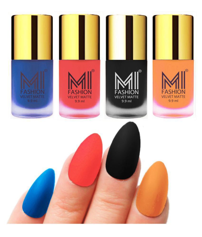     			MI FASHION Matte Nail Paint Set Combo Orange Nail Polish Black,Saffron Navy Matte Pack of 4 40 mL