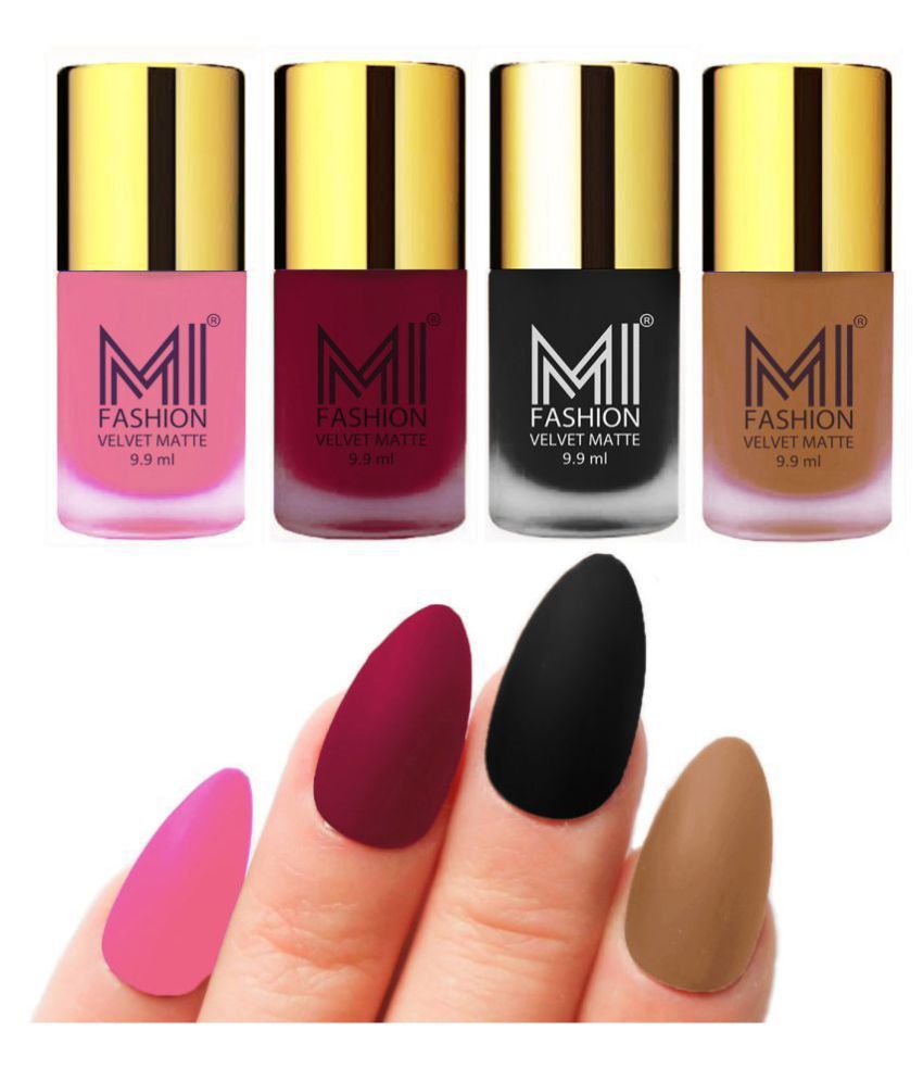     			MI FASHION Matte Nail Paint Set Combo Mauve Nail Polish Baby Pink,Nude Black Matte Pack of 4 40 mL