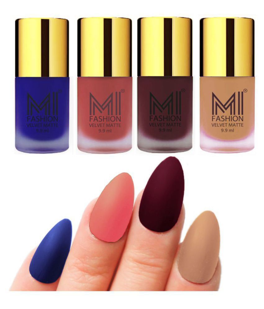     			MI FASHION Matte Nail Paint Set Combo Peach Nail Polish Red Wine,Nude   Blue Matte Pack of 4 40 mL