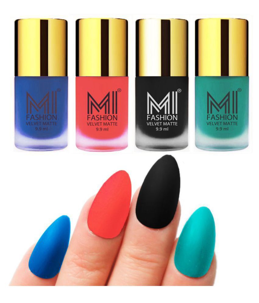     			MI FASHION Matte Nail Paint Set Combo Orange Nail Polish Black,Sky Blue Blue Matte Pack of 4 40 mL