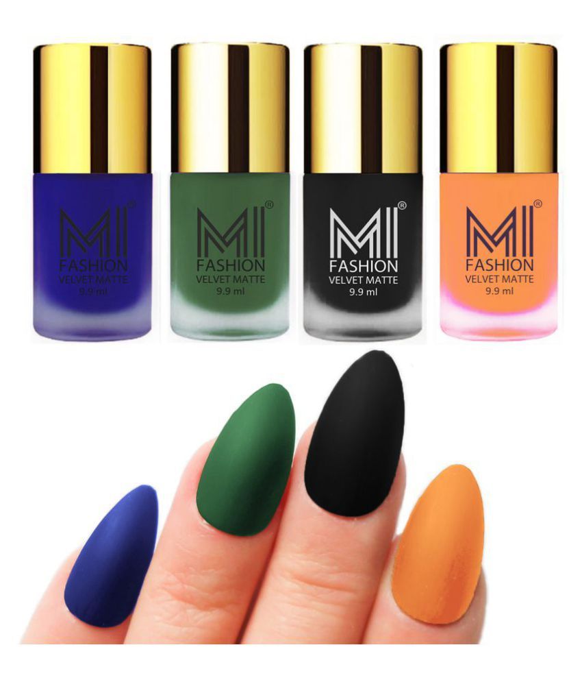     			MI FASHION Matte Nail Paint Set Combo Green Nail Polish Royal Blue,Saffron Black Matte Pack of 4 40 mL