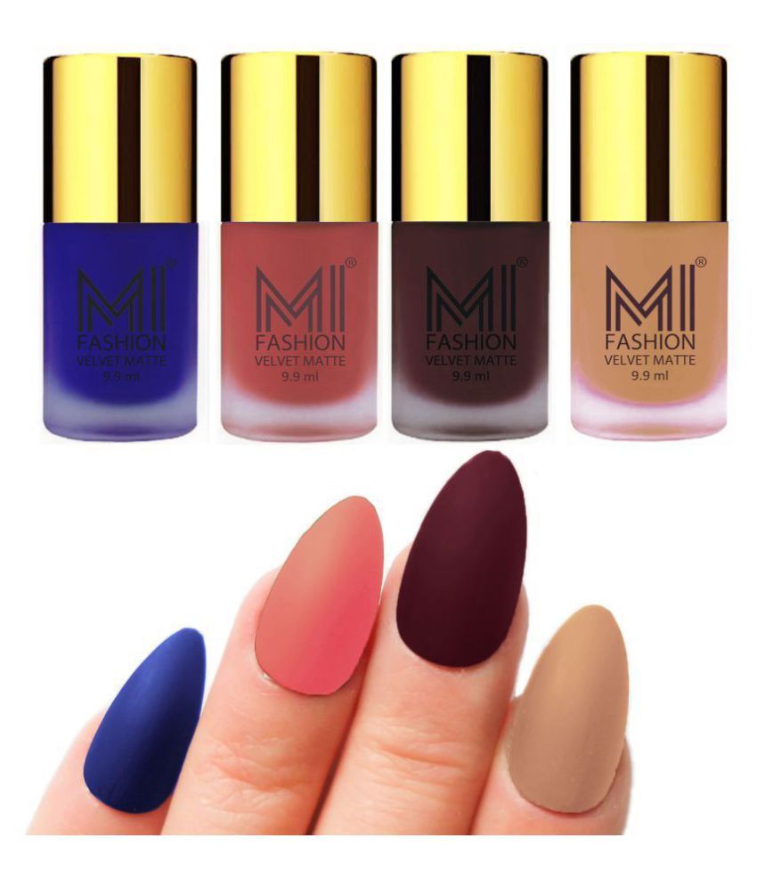     			MI FASHION Matte Nail Paint Set Combo Peach Nail Polish Wine,Royal Blue Nude Matte Pack of 4 40 mL