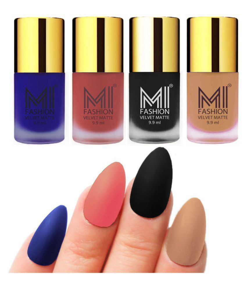     			MI FASHION Matte Nail Paint Set Combo Peach Nail Polish Black,Nude Blue Matte Pack of 4 40 mL