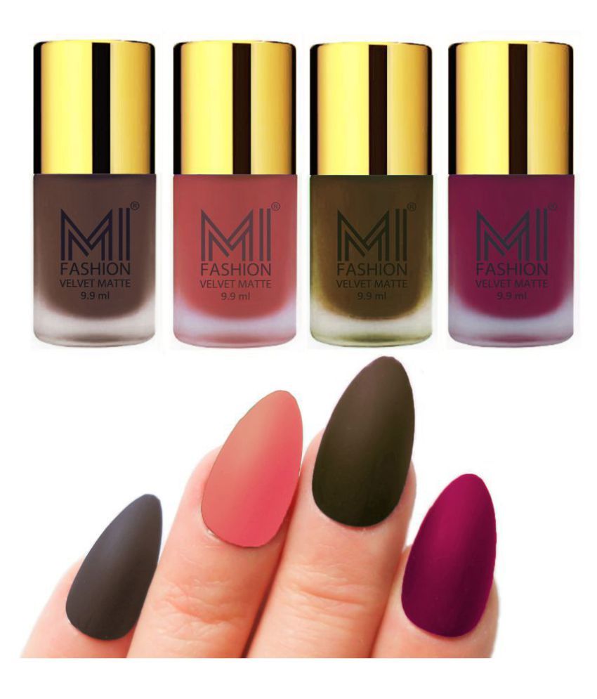     			MI FASHION Matte Nail Paint Set Combo Peach Nail Polish Olive Brown,Coffee Magenta Matte Pack of 4 40 mL