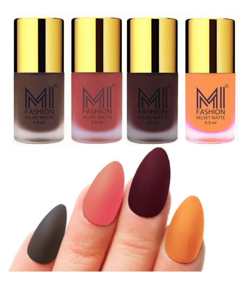     			MI FASHION Matte Nail Paint Set Combo Peach Nail Polish Wine,Saffron Coffee Matte Pack of 4 40 mL