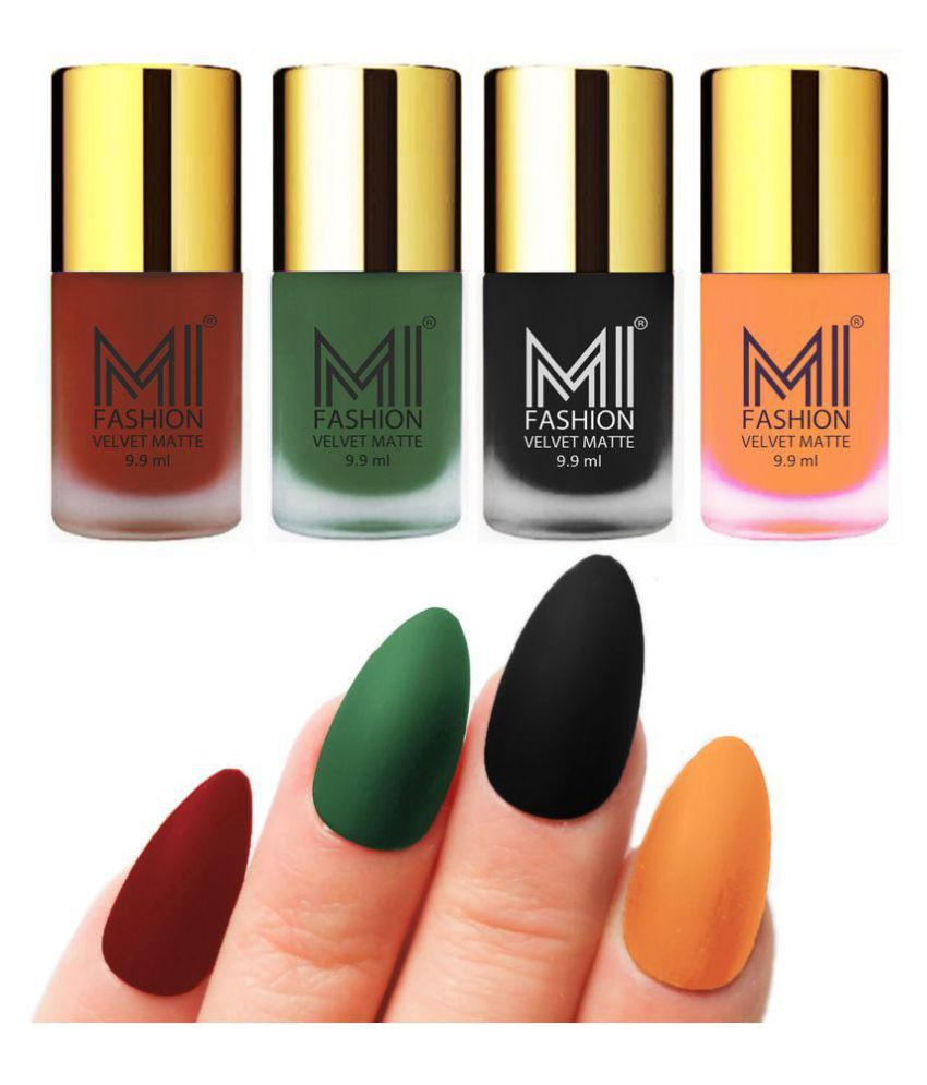     			MI FASHION Matte Nail Paint Set Combo Green Nail Polish Cherry,Saffron Black Matte Pack of 4 40 mL