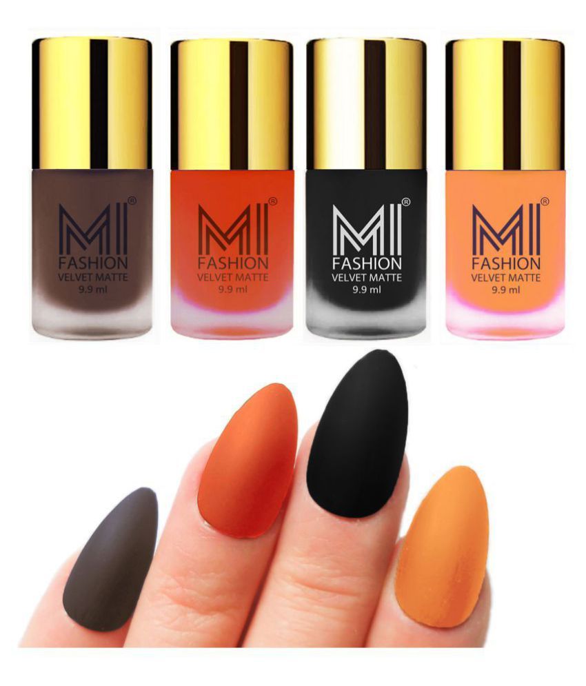     			MI FASHION Matte Nail Paint Set Combo Coffee Nail Polish Black,Saffron Orange Matte Pack of 4 40 mL