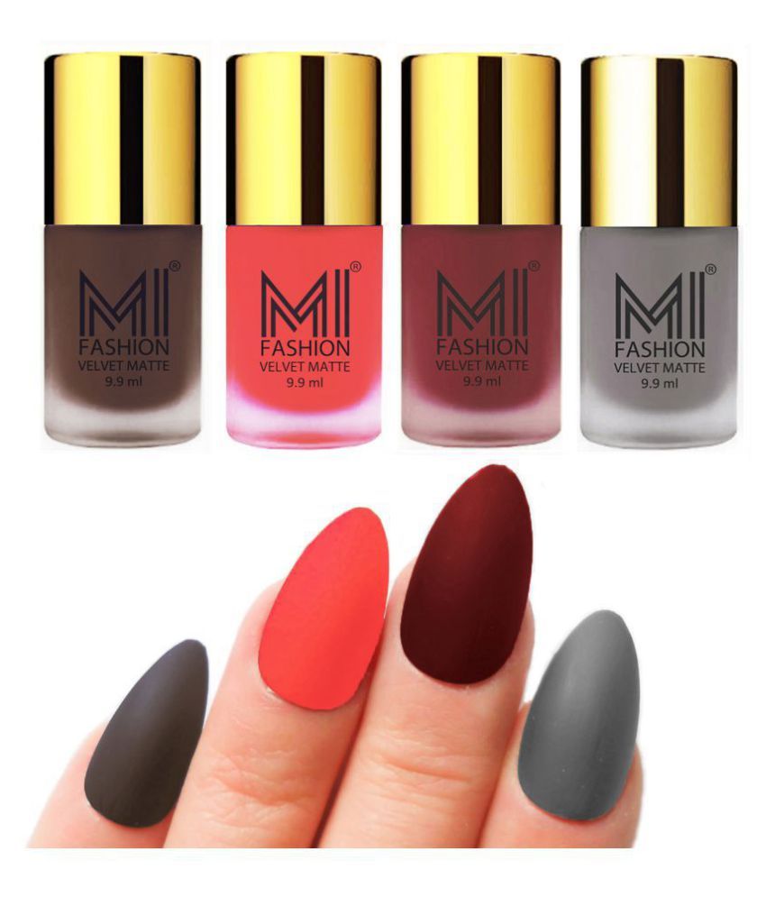     			MI FASHION Matte Nail Paint Set Combo Orange Nail Polish Maroon,Coffee Grey Matte Pack of 4 40 mL