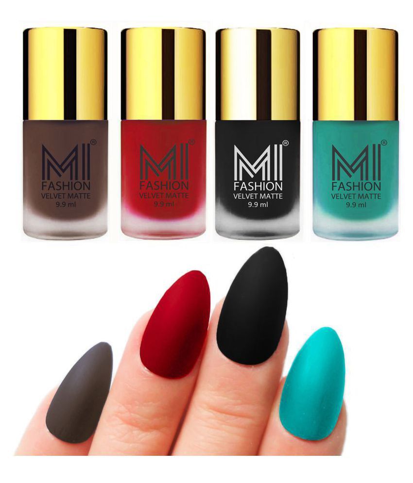     			MI FASHION Matte Nail Paint Set Combo Red Nail Polish Black,Sky Blue Sky Blue Matte Pack of 4 40 mL