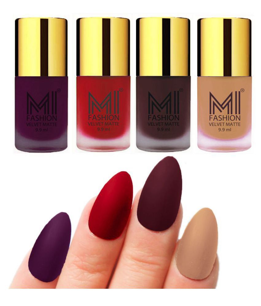     			MI FASHION Matte Nail Paint Set Combo Red Nail Polish Wine,Purple Nude Matte Pack of 4 40 mL