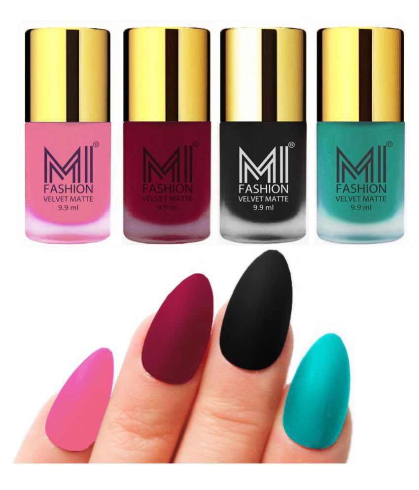     			MI FASHION Matte Nail Paint Set Combo Mauve Nail Polish Black,Baby Pink Sky Blue Matte Pack of 4 40 mL