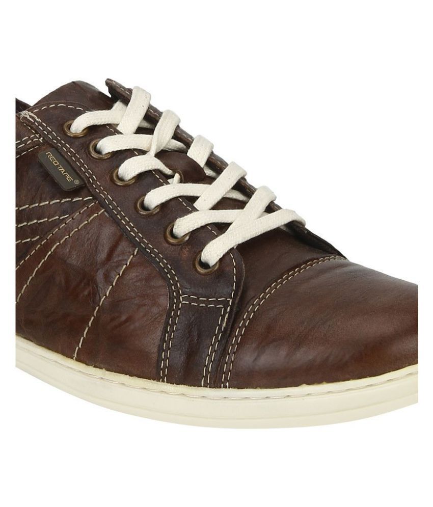 red tape brown leather sneakers