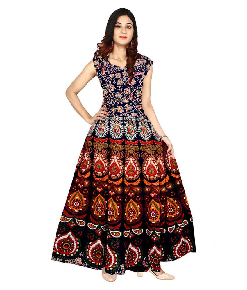 KHUSHI PRINT Cotton Multi Color Fit And Flare Dress - Buy KHUSHI PRINT ...