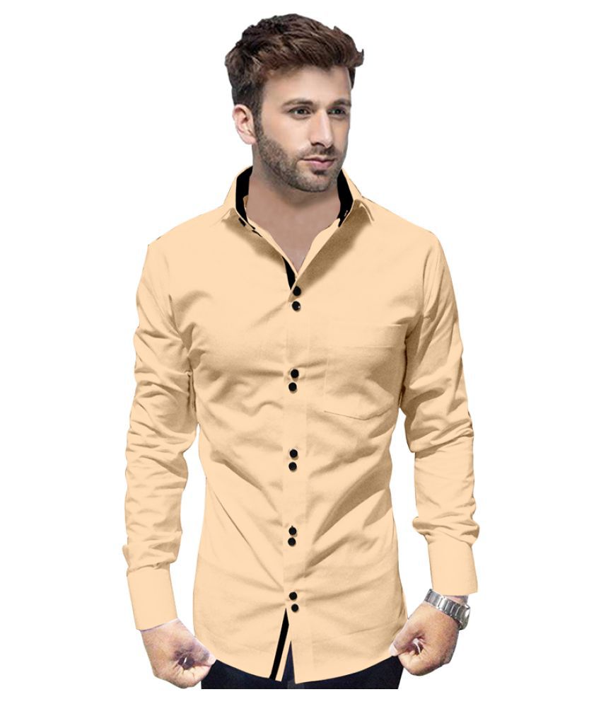     			P&V - Beige Cotton Blend Slim Fit Men's Casual Shirt (Pack of 1)
