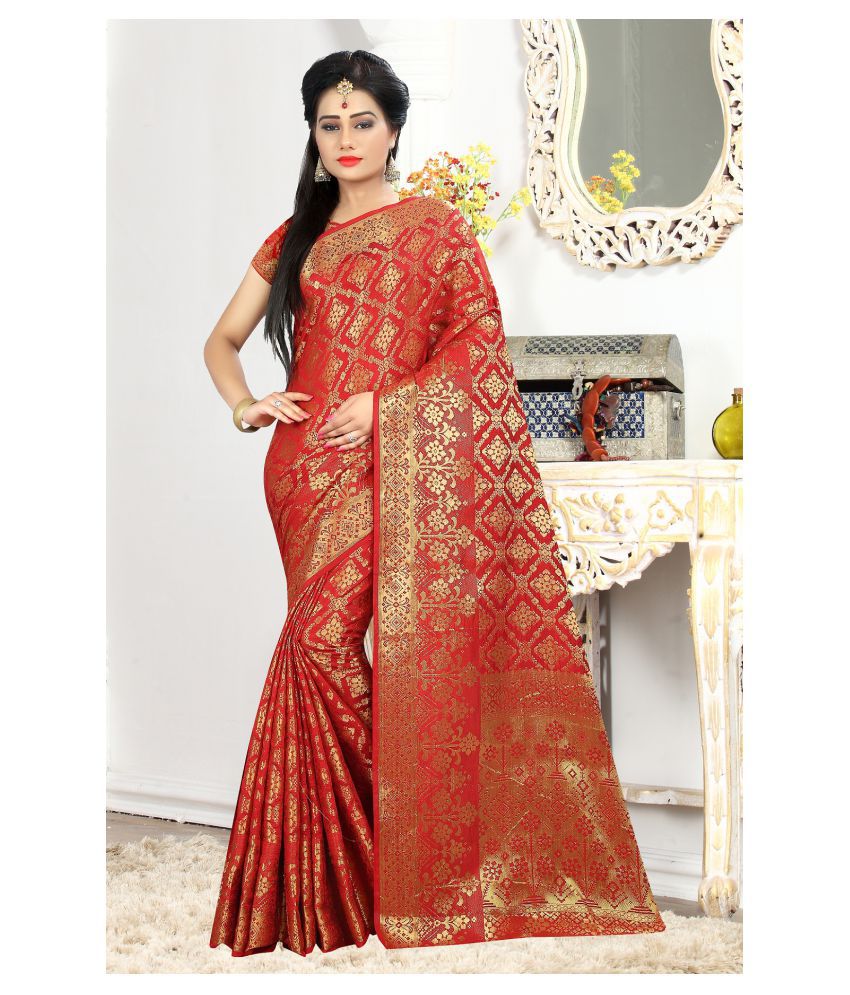     			Gazal Fashions - Red Banarasi Silk Saree With Blouse Piece (Pack of 1)