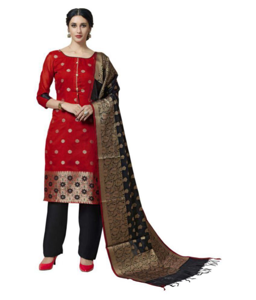 red banarsi suit