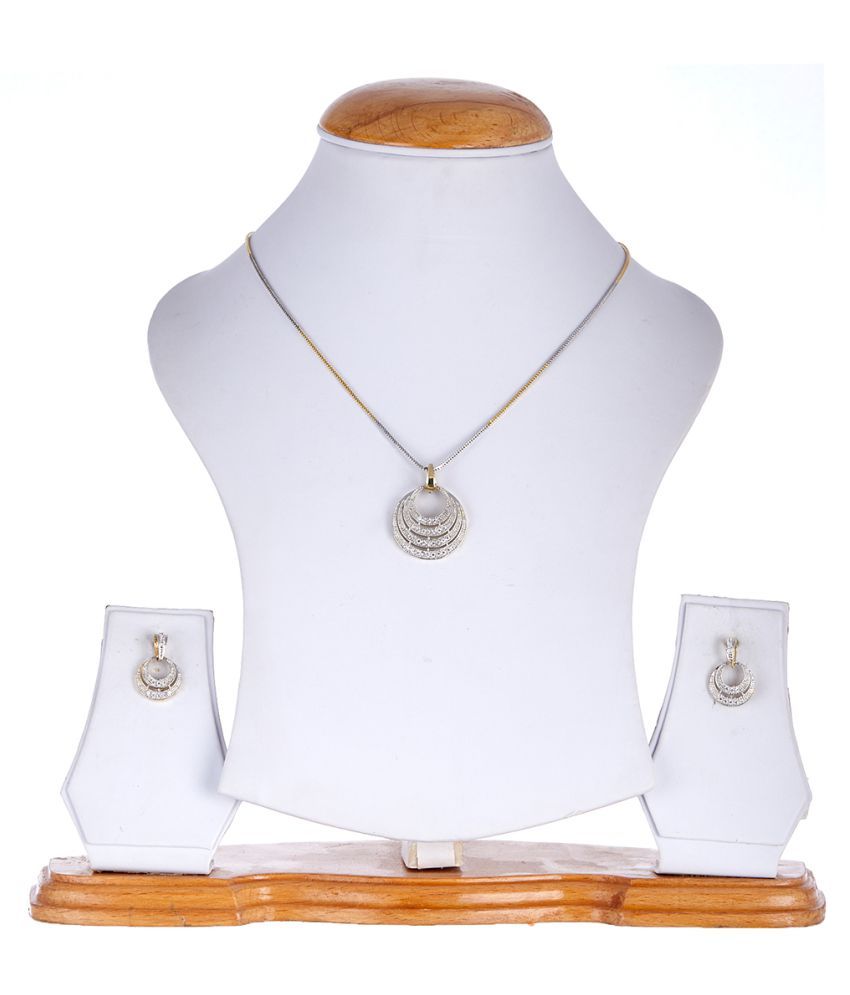     			Zeneme American Diamond Gold Plated Big Size Pendant Necklace Set for Women & Girls