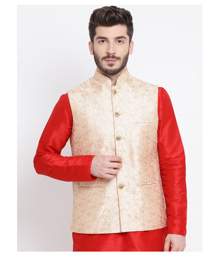 Namaskar Gold Silk Nehru Jacket - Buy Namaskar Gold Silk Nehru Jacket ...