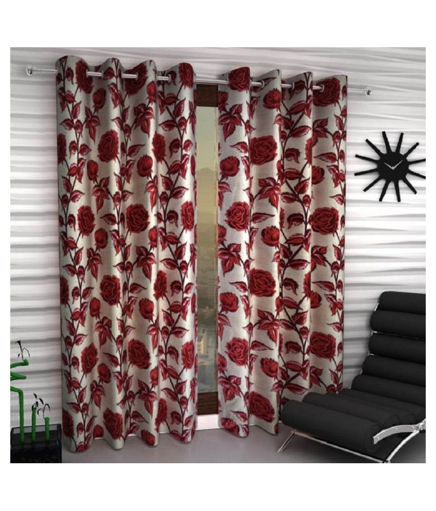     			Tanishka Fabs Semi-Transparent Curtain 9 ft ( Pack of 2 ) - Red