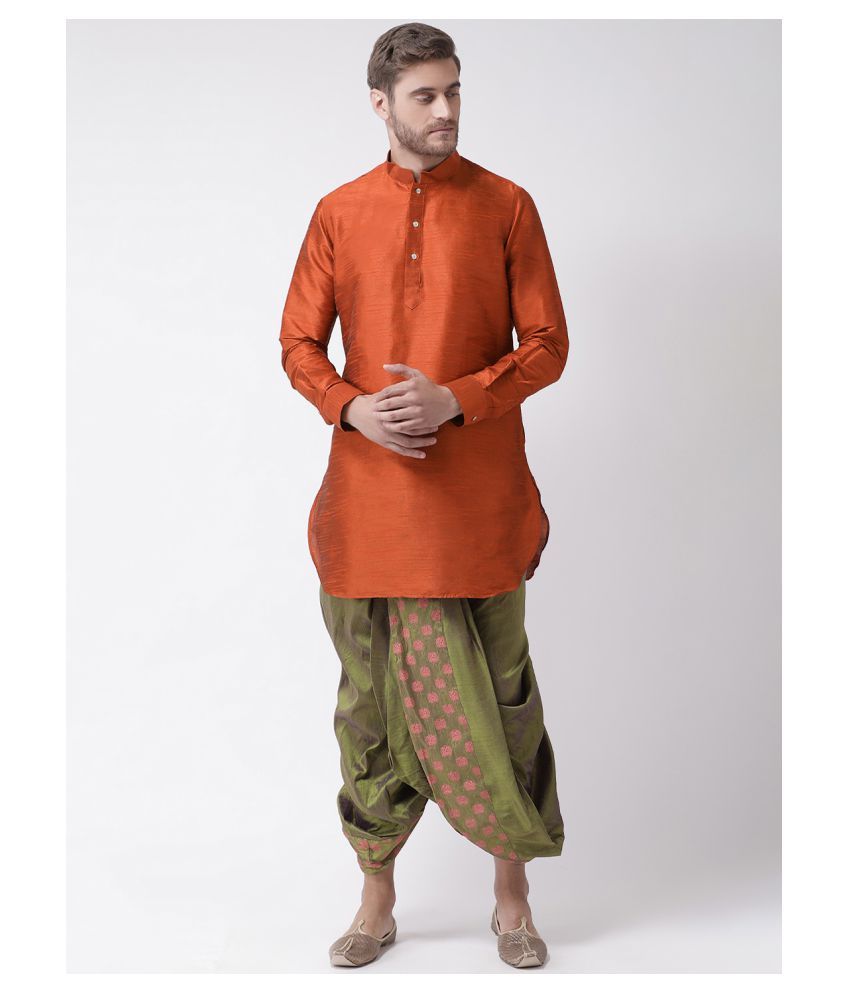     			Deyann Orange Silk Blend Dhoti Kurta Set