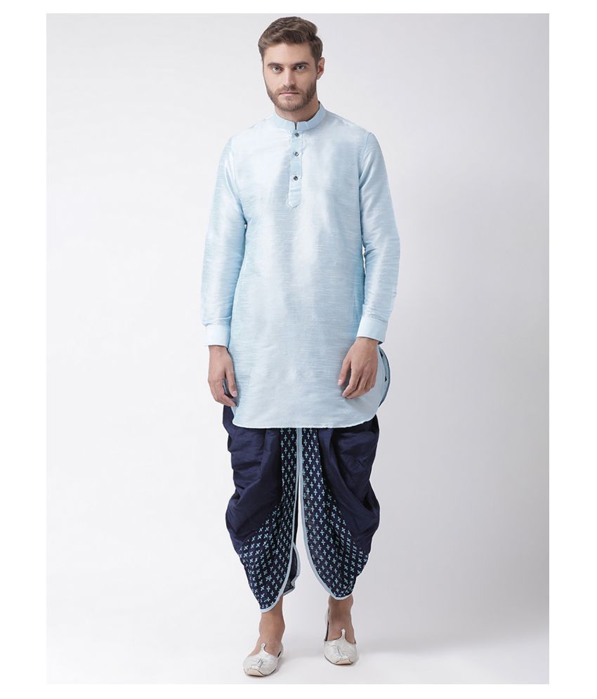     			Deyann Sky Blue Silk Blend Dhoti Kurta Set