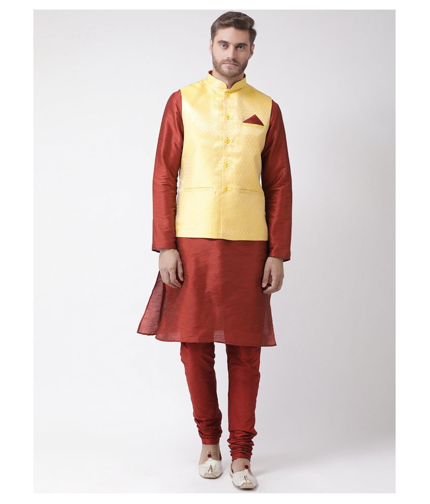     			Deyann Yellow Silk Blend Kurta Pyjama Set