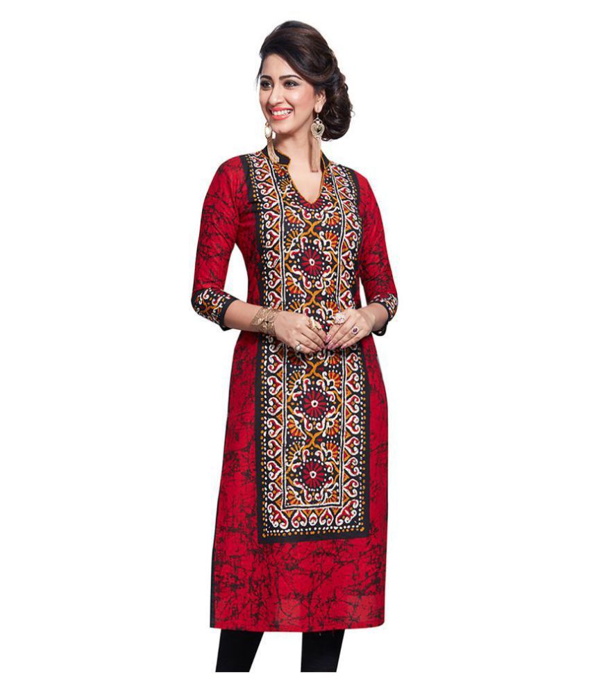     			Jevi Prints Red Cotton Straight Kurti