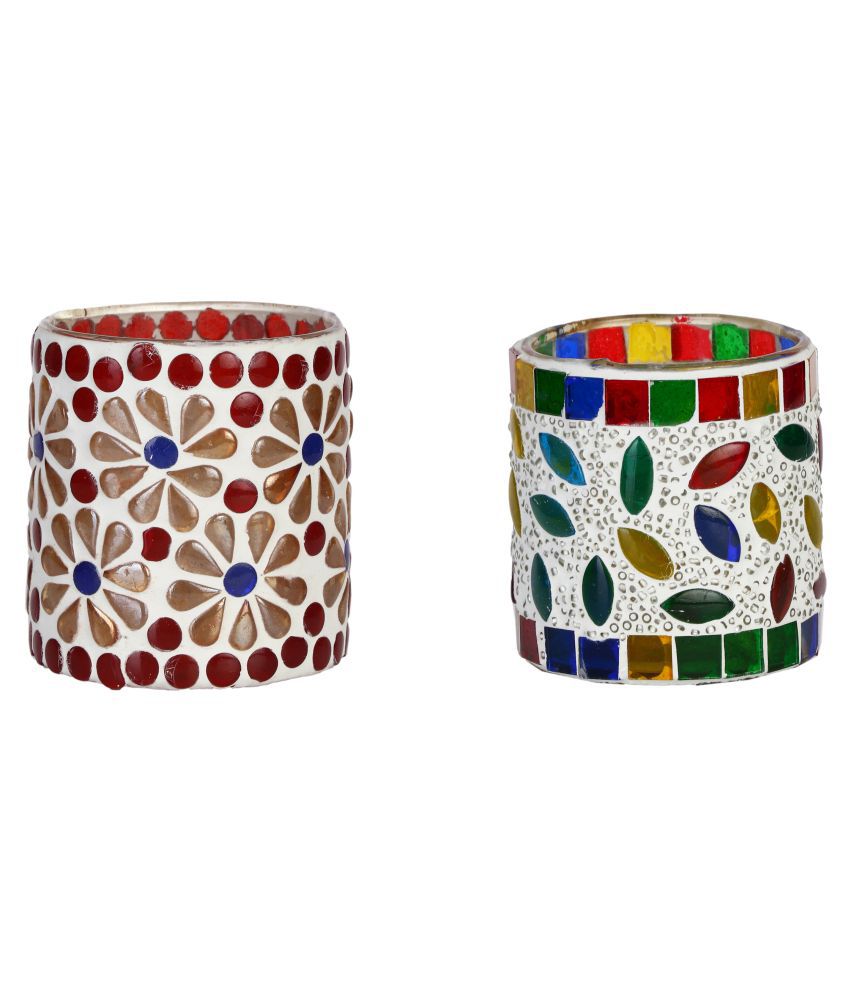     			AFAST Multicolour Table Top Glass Tea Light Holder - Pack of 2