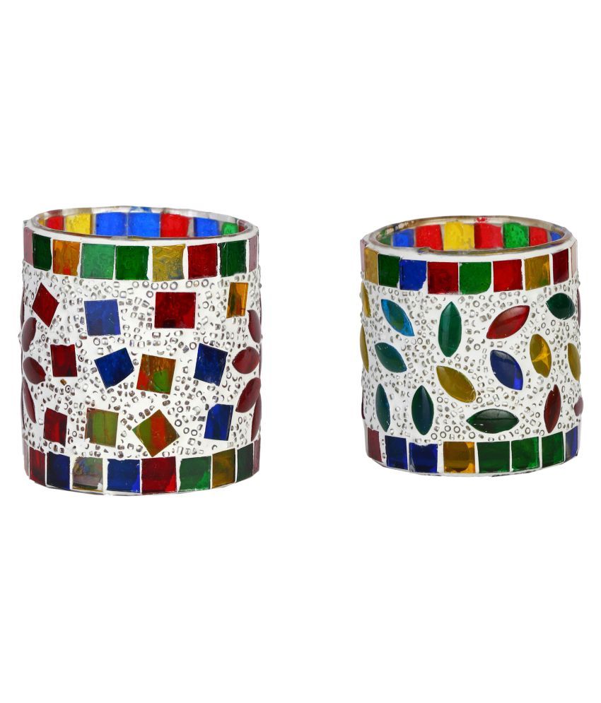     			AFAST Multicolour Table Top Glass Tea Light Holder - Pack of 2