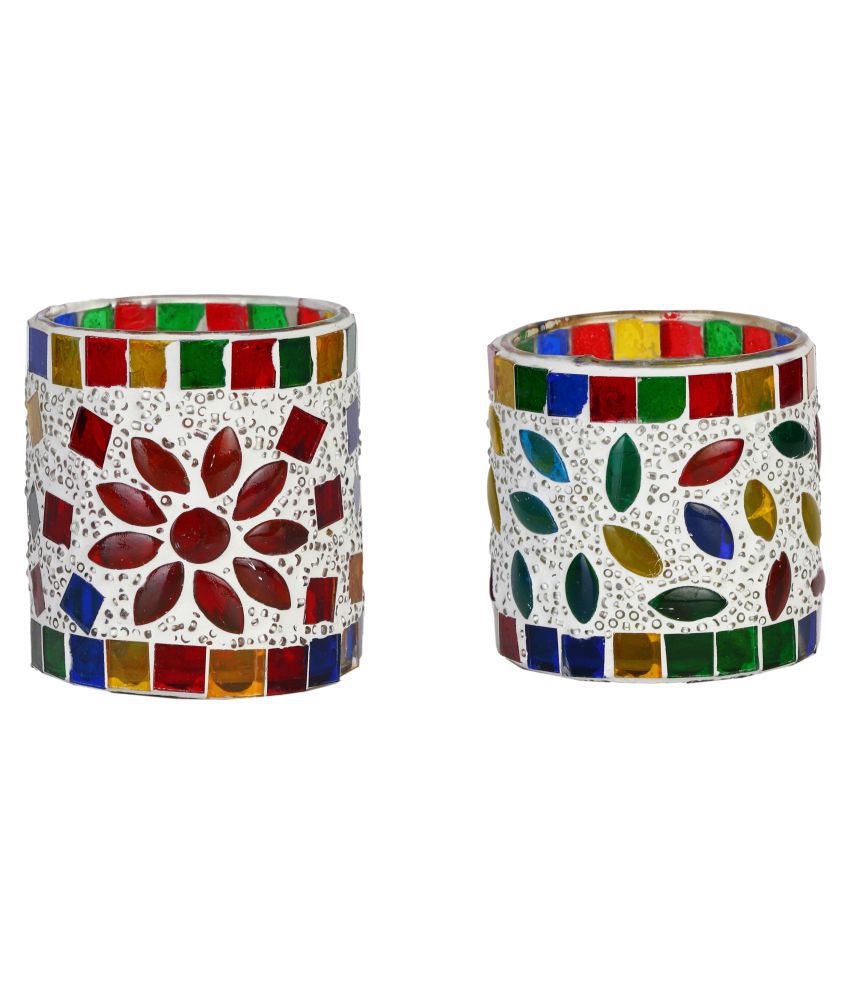     			AFAST Multicolour Table Top Glass Tea Light Holder - Pack of 2