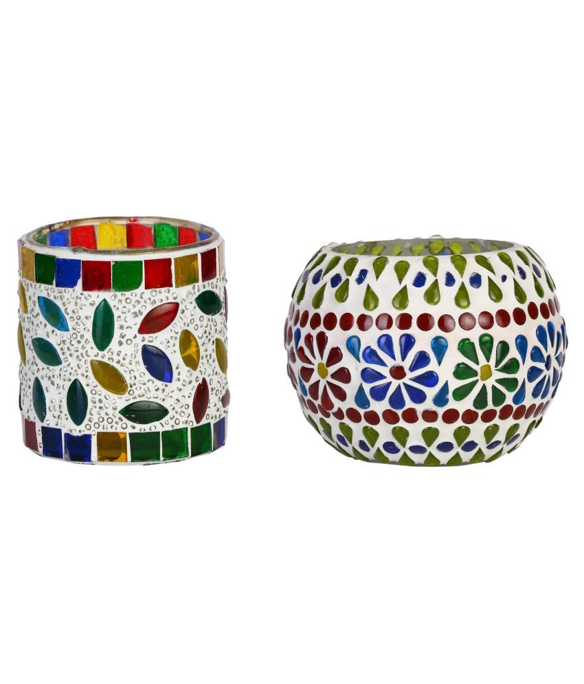     			AFAST Multicolour Table Top Glass Tea Light Holder - Pack of 2