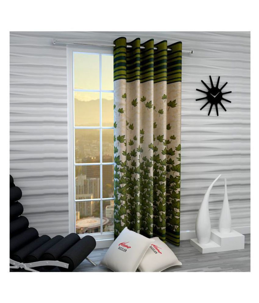 Home Sizzler Single Door Semi-Transparent Eyelet Polyester Curtains Green