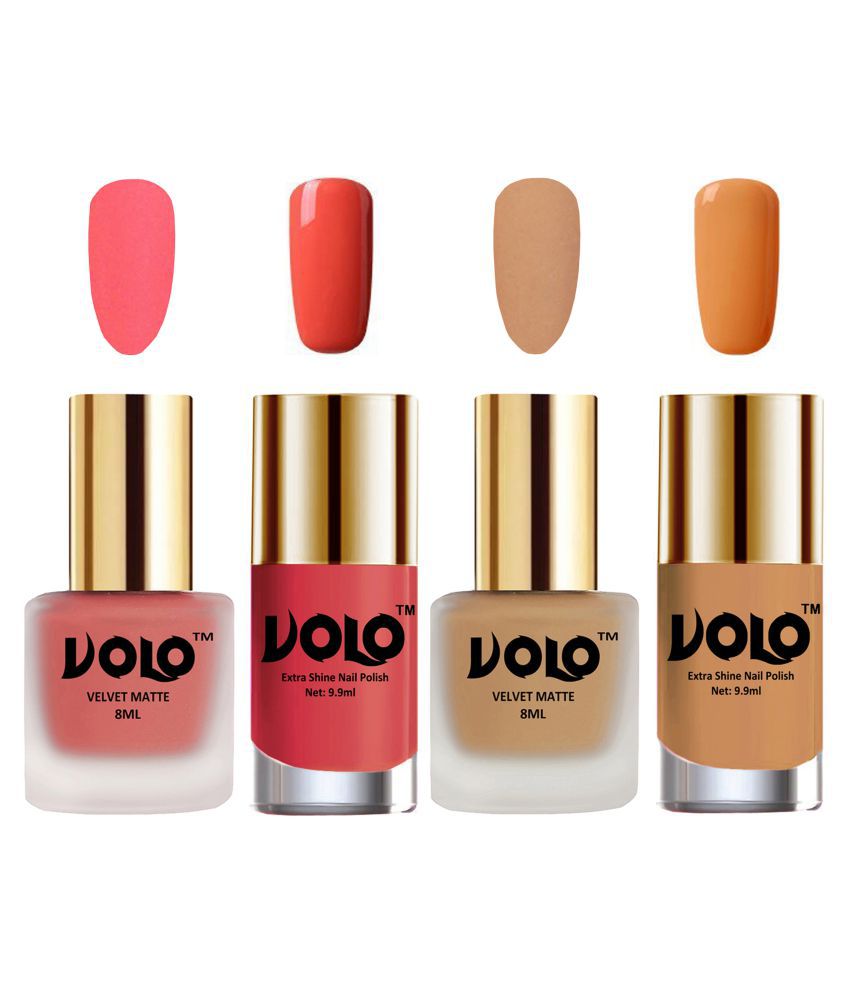     			VOLO Extra Shine AND Dull Velvet Matte Nail Polish Peach,Nude,Peach, Nude Glossy Pack of 4 36 mL