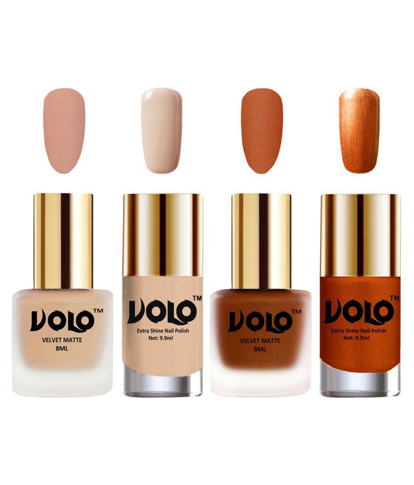     			VOLO Extra Shine AND Dull Velvet Matte Nail Polish Nude,Coral,Nude, Gold Glossy Pack of 4 36 mL