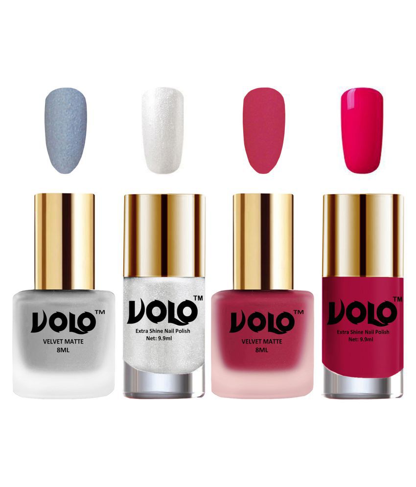    			VOLO Extra Shine AND Dull Velvet Matte Nail Polish Silver,Pink,Silver, Magenta Glossy Pack of 4 36 mL