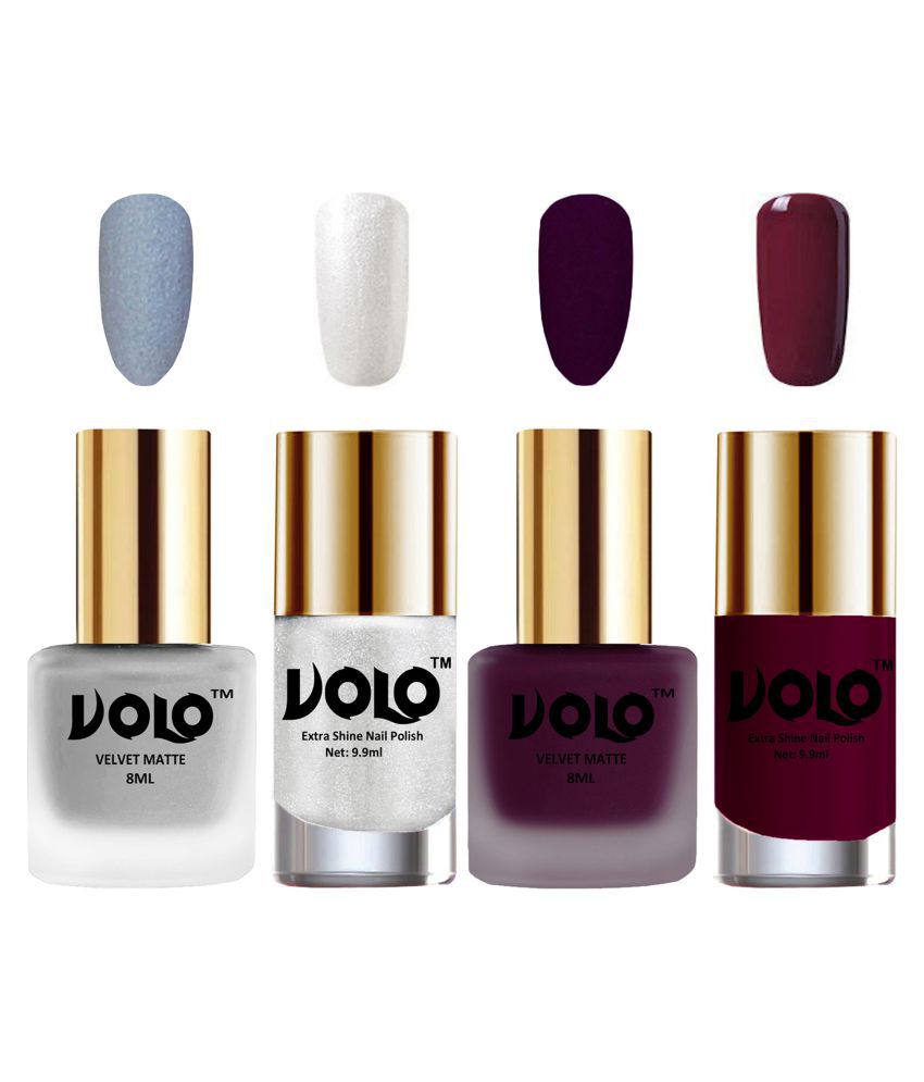     			VOLO Extra Shine AND Dull Velvet Matte Nail Polish Silver,Wine,Silver, Wine Glossy Pack of 4 36 mL