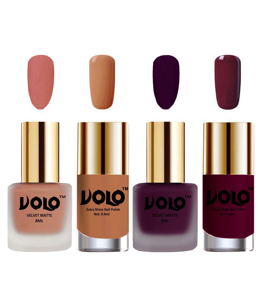     			VOLO Extra Shine AND Dull Velvet Matte Nail Polish Peach,Wine,Nude, Wine Glossy Pack of 4 36 mL