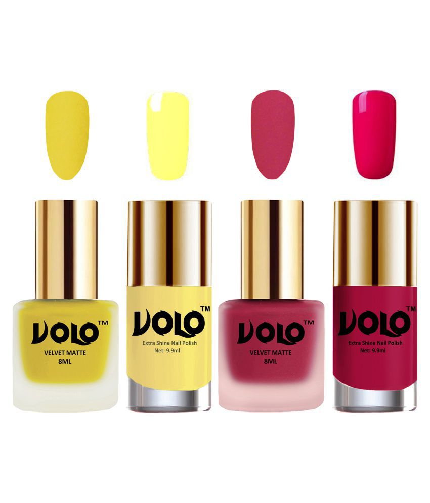     			VOLO Extra Shine AND Dull Velvet Matte Nail Polish Yellow,Pink,Yellow, Magenta Matte Pack of 4 36 mL