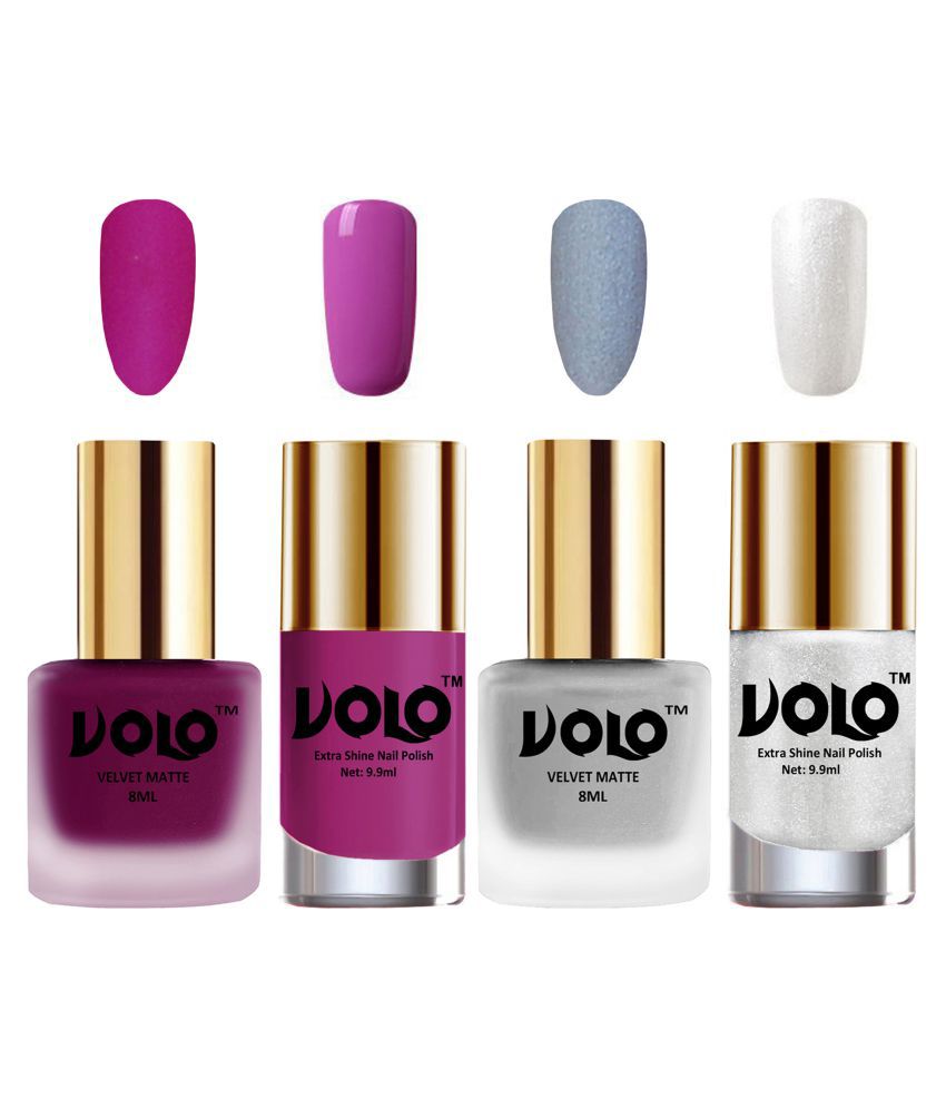     			VOLO Extra Shine AND Dull Velvet Matte Nail Polish Magenta,Silver,Pink, Silver Glossy Pack of 4 36 mL