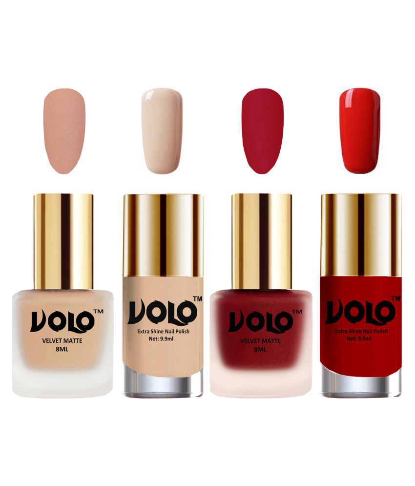     			VOLO Extra Shine AND Dull Velvet Matte Nail Polish Nude,Red,Nude, Orange Matte Pack of 4 36 mL