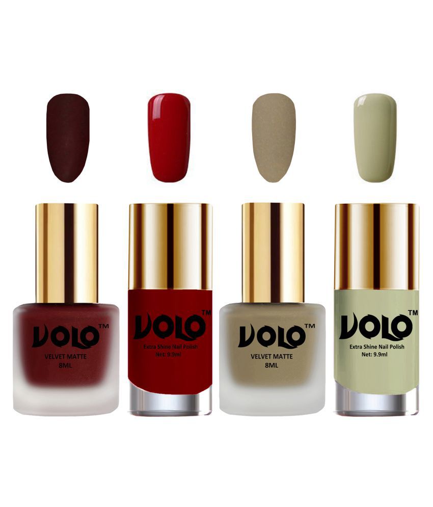     			VOLO Extra Shine AND Dull Velvet Matte Nail Polish Maroon,Nude,Red, Grey Matte Pack of 4 36 mL