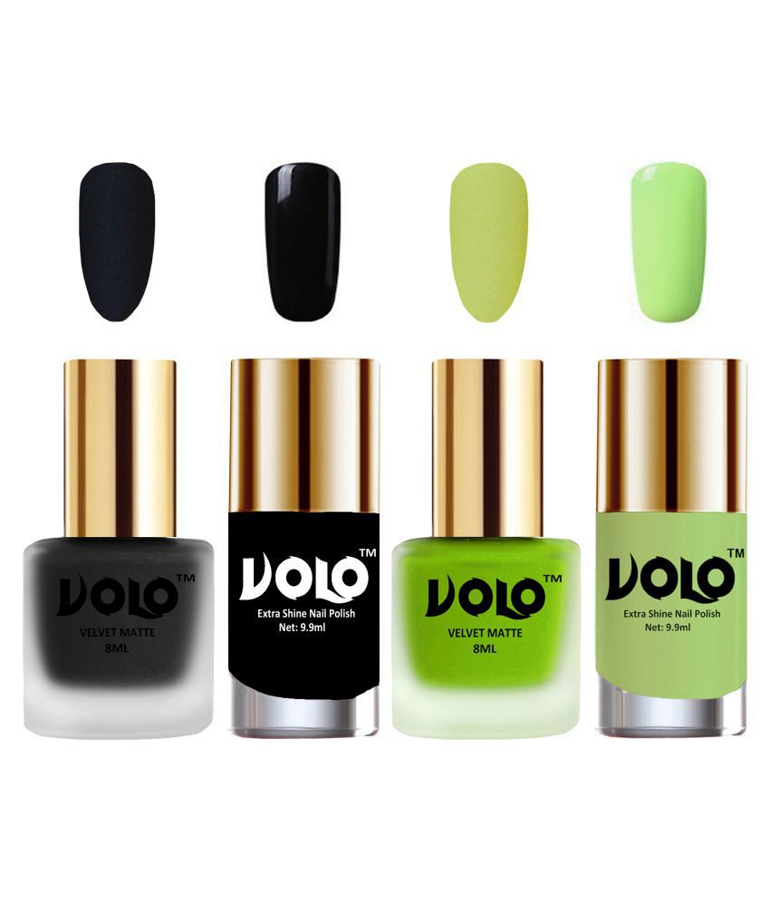     			VOLO Extra Shine AND Dull Velvet Matte Nail Polish Black,Green,Black, Green Glossy Pack of 4 36 mL