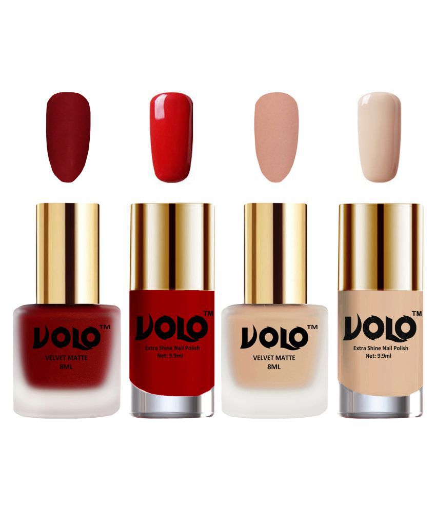     			VOLO Extra Shine AND Dull Velvet Matte Nail Polish Red,Nude,Red, Nude Glossy Pack of 4 36 mL
