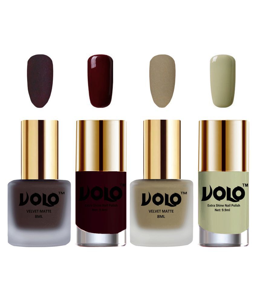     			VOLO Extra Shine AND Dull Velvet Matte Nail Polish Coffee,Nude,Maroon, Grey Glossy Pack of 4 36 mL