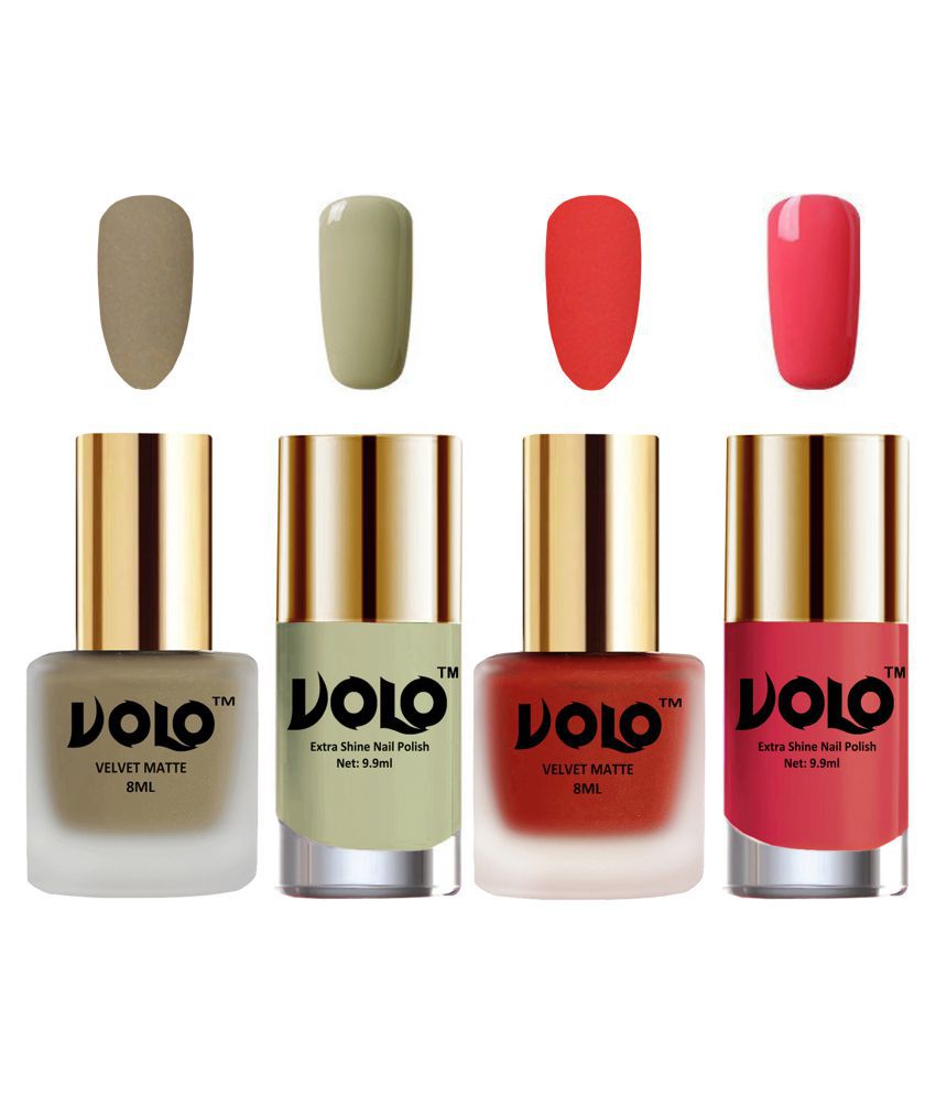     			VOLO Extra Shine AND Dull Velvet Matte Nail Polish Nude,Coral,Grey, Pink Glossy Pack of 4 36 mL