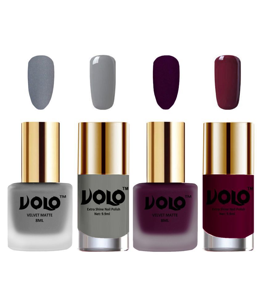     			VOLO Extra Shine AND Dull Velvet Matte Nail Polish Grey,Wine,Grey, Wine Glossy Pack of 4 36 mL