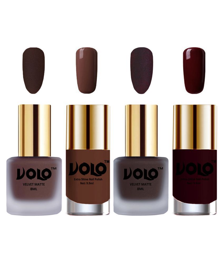     			VOLO Extra Shine AND Dull Velvet Matte Nail Polish Brown,Coffee,Brown, Maroon Glossy Pack of 4 36 mL